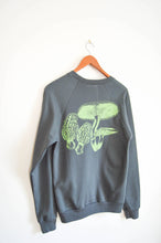 Load image into Gallery viewer, SALE - Gray and Green Organic Cotton Crewneck Sweatshirt with Mushroom Print 2.0