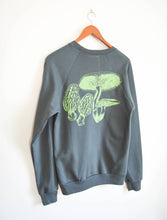 Load image into Gallery viewer, SALE - Gray and Green Organic Cotton Crewneck Sweatshirt with Mushroom Print 2.0
