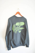 Load image into Gallery viewer, SALE - Gray and Green Organic Cotton Crewneck Sweatshirt with Mushroom Print 2.0
