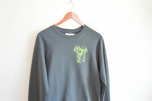 Load image into Gallery viewer, SALE - Gray and Green Organic Cotton Crewneck Sweatshirt with Mushroom Print 2.0