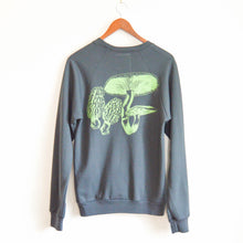 Load image into Gallery viewer, SALE - Gray and Green Organic Cotton Crewneck Sweatshirt with Mushroom Print 2.0