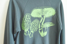 Load image into Gallery viewer, SALE - Gray and Green Organic Cotton Crewneck Sweatshirt with Mushroom Print 2.0