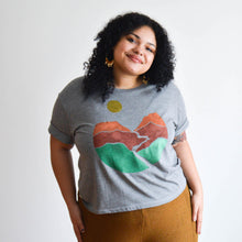 Load image into Gallery viewer, SALE - Landscape Block Print Bamboo Crop Top - Gray