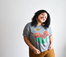 Load image into Gallery viewer, SALE - Landscape Block Print Bamboo Crop Top - Gray