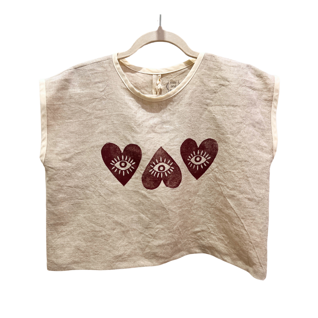 Heart with Eye Block Printed Boxy Crop