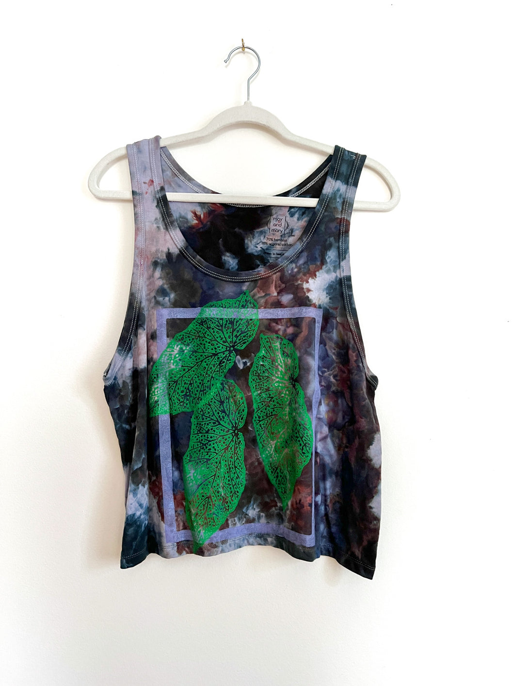 SALE - Hand Dyed and Block Printed Crop Tank - Witchy Begonia