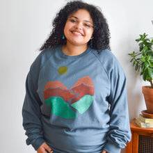 Load image into Gallery viewer, Landscape Block Print Sweatshirt, Long Sleeve Raglan, Crew Neck
