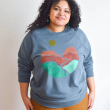 Load image into Gallery viewer, Landscape Block Print Sweatshirt, Long Sleeve Raglan, Crew Neck
