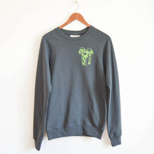 Load image into Gallery viewer, Gray and Green Organic Cotton Crewneck Sweatshirt with Mushroom Print 2.0
