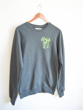 Load image into Gallery viewer, Gray and Green Organic Cotton Crewneck Sweatshirt with Mushroom Print 2.0
