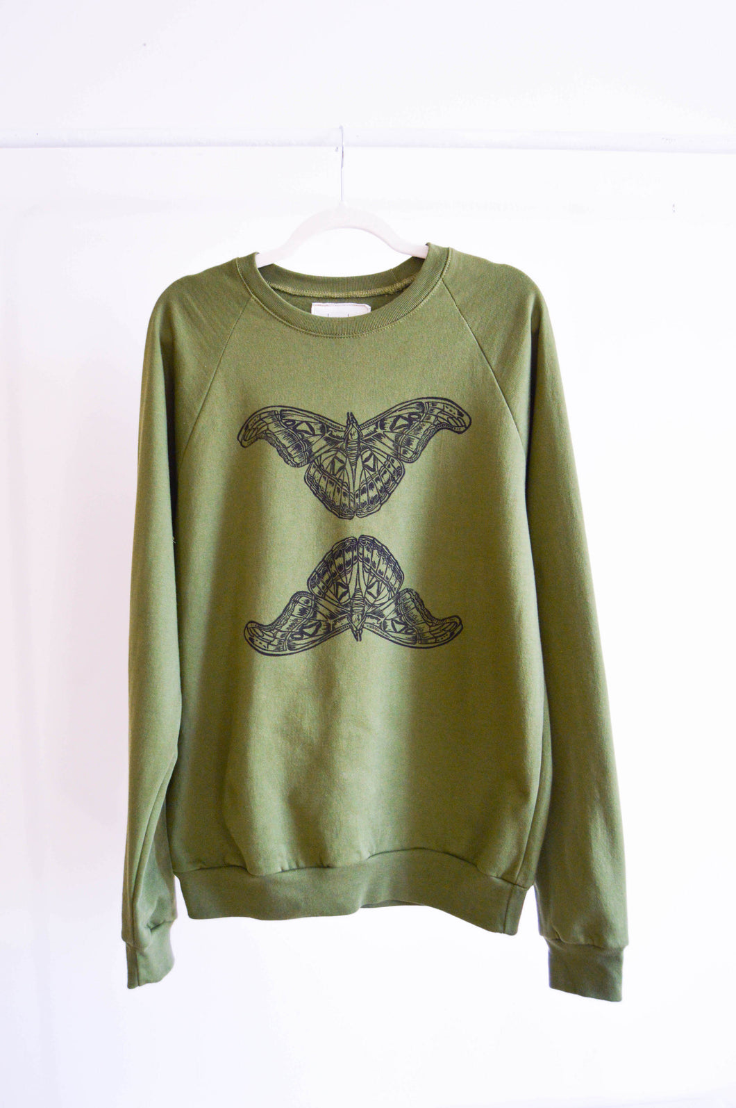 Olive Moth Block Printed Organic Cotton Sweatshirt