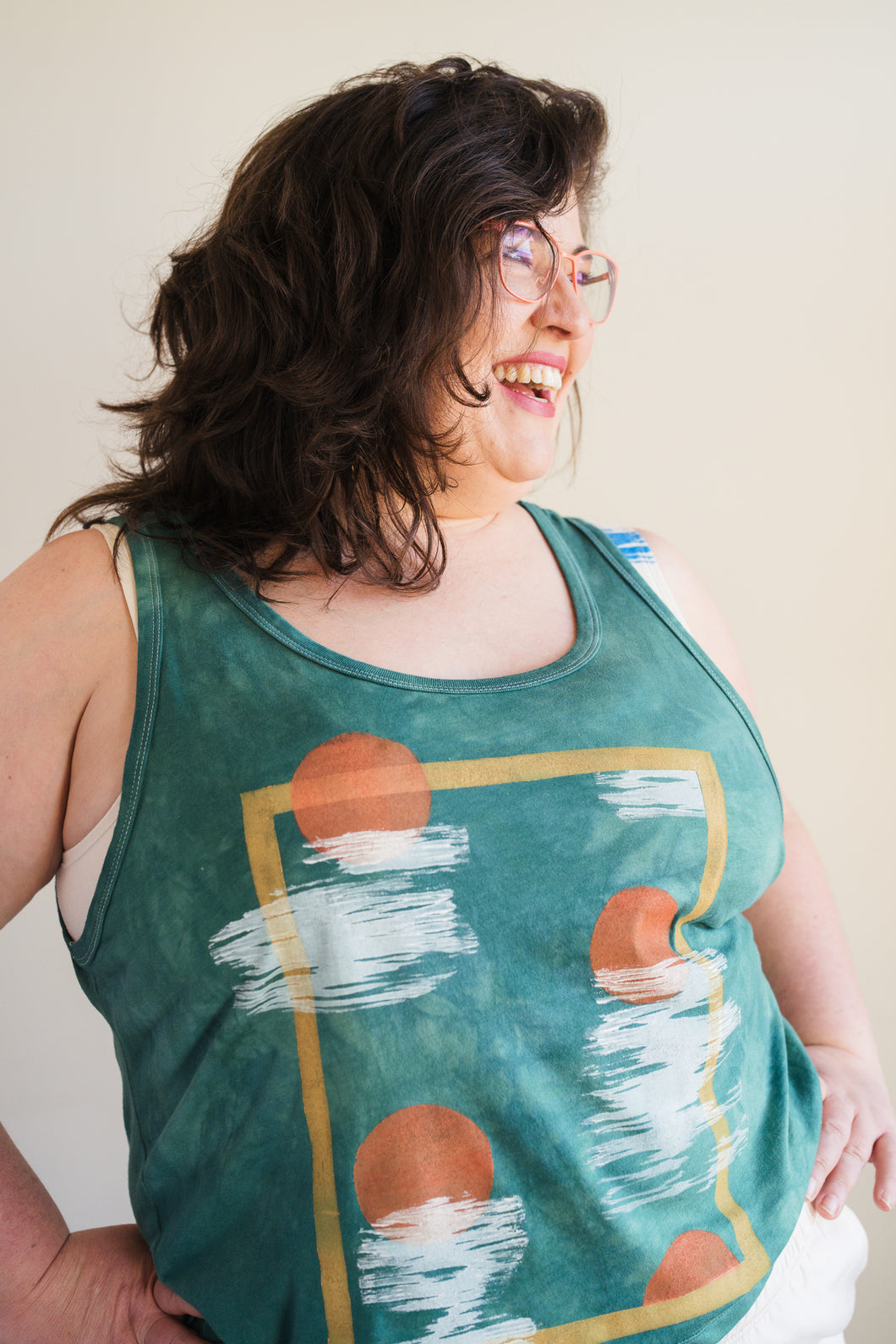 SALE - Hand Dyed and Block Printed Crop Tank - Forest Birch