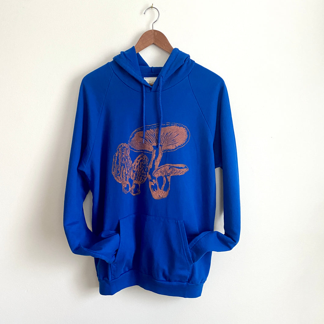 Mushroom Print Organic Cotton Hoodie- Bright Blue